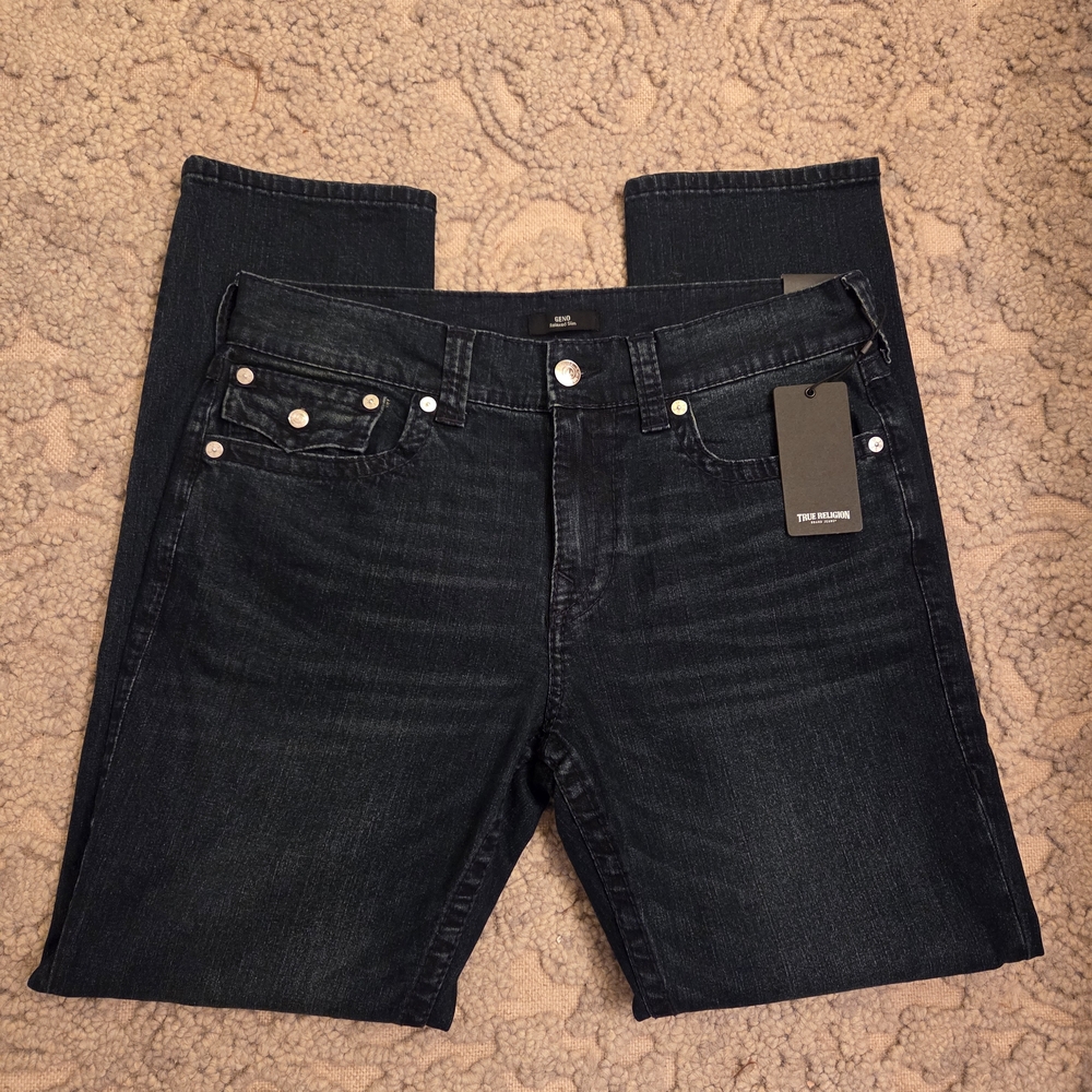True Religion Geno Relaxed Slim Men's Dark Wash Jeans RARE 34x32